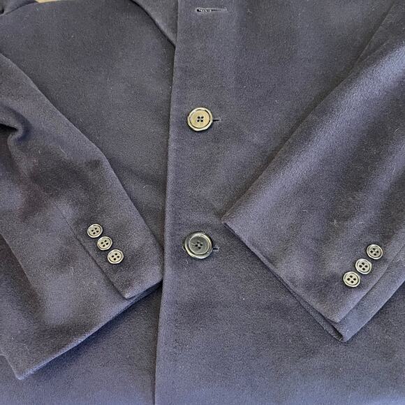 Hart Schaffner & Marx Silver Trumpeter Cashmere Overcoat Men's XL Navy FLAWED - Picture 11 of 16